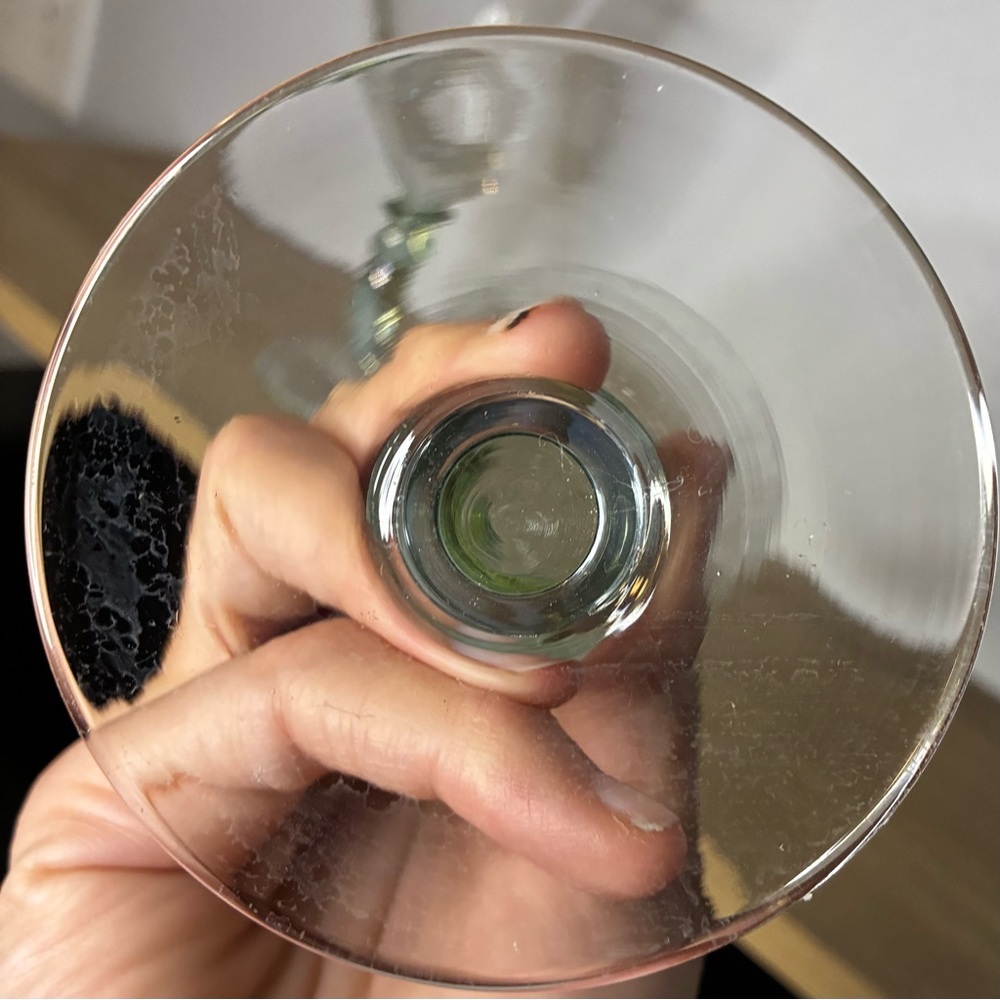 Pottery Barn Hand Blown Bubble Glass Goblets Set of 2 Seeded Vintage Green Stem - Picture 3 of 3